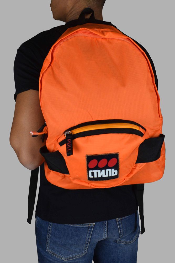 Orange Fabric Backpack With Adjustable Straps