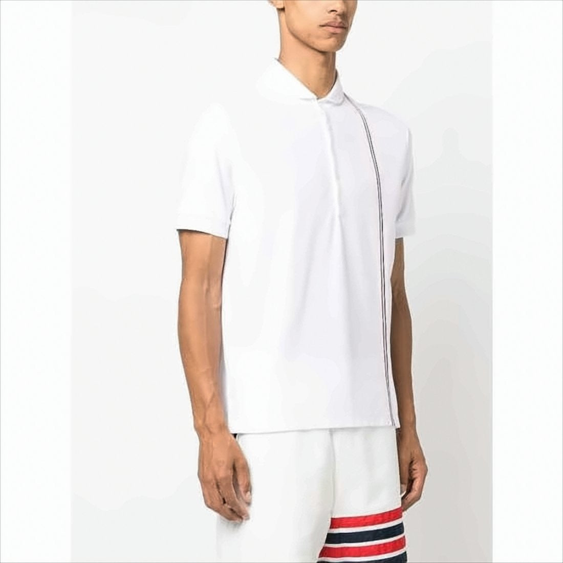 Short-Sleeve Polo Shirt with Vertical Stripe Detail