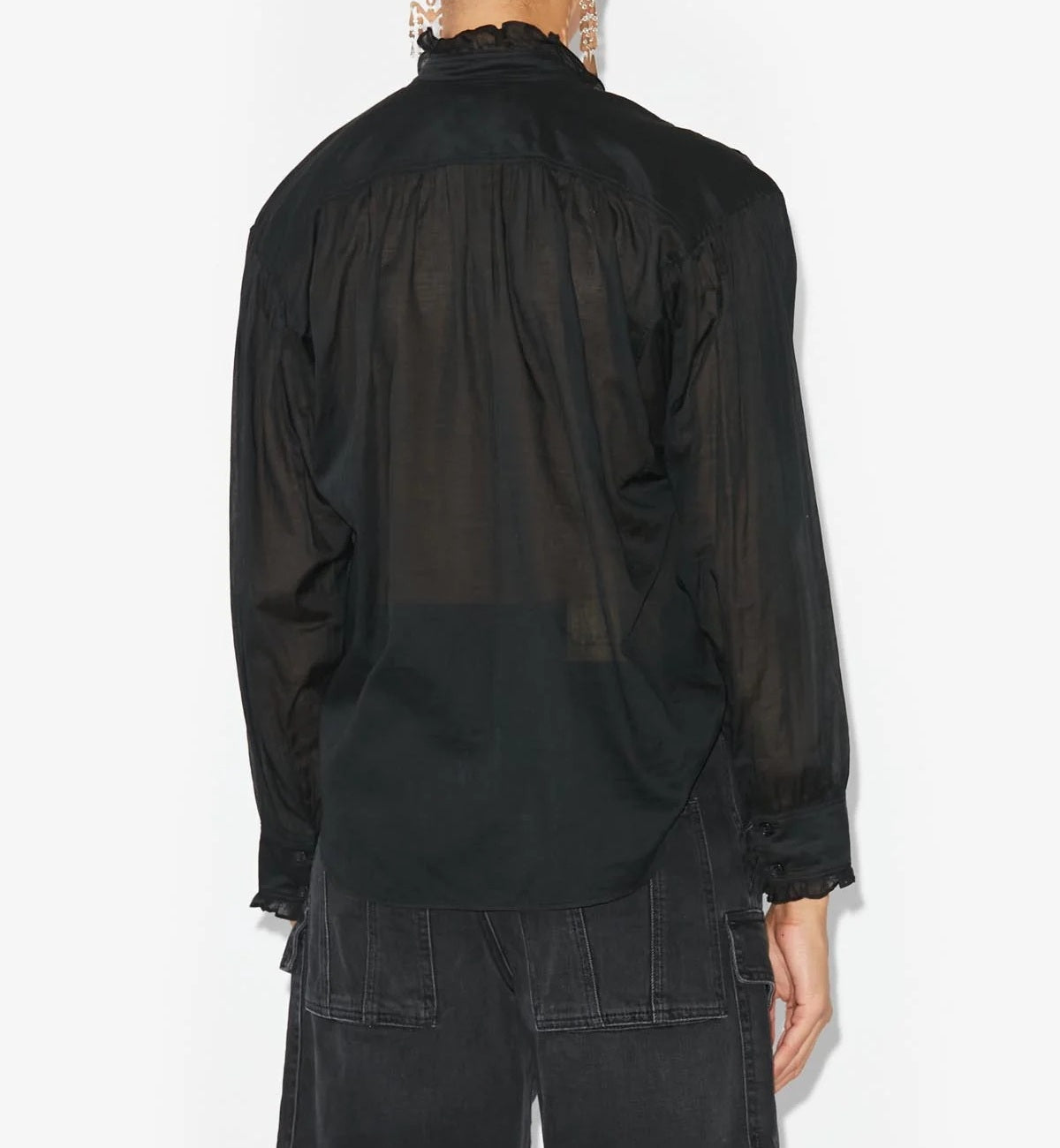 Flowing Black Cotton Tunic with Ruffle Detailing