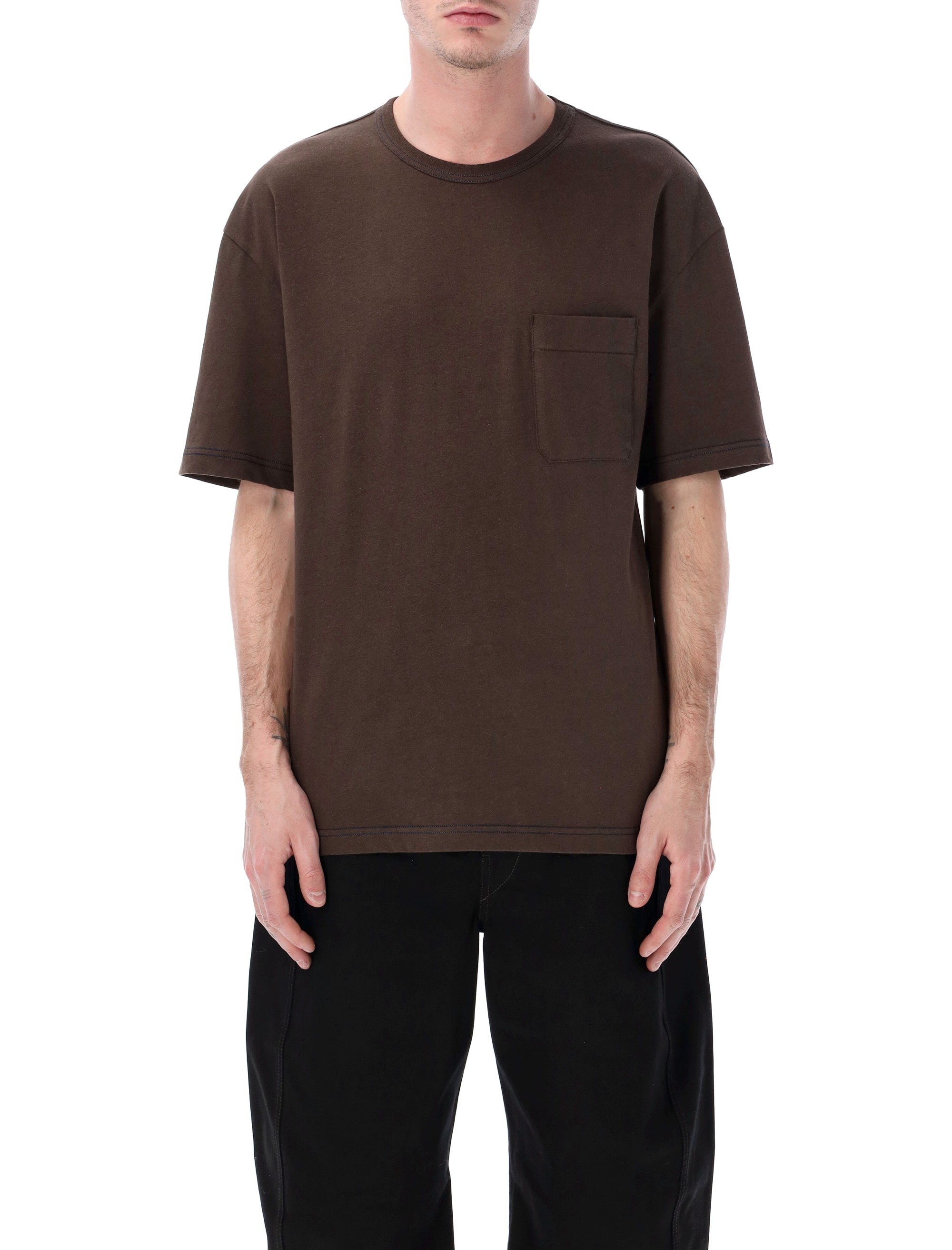 Boxy Heavy Jersey T-Shirt with Ribbed Neckline and Chest Pocket