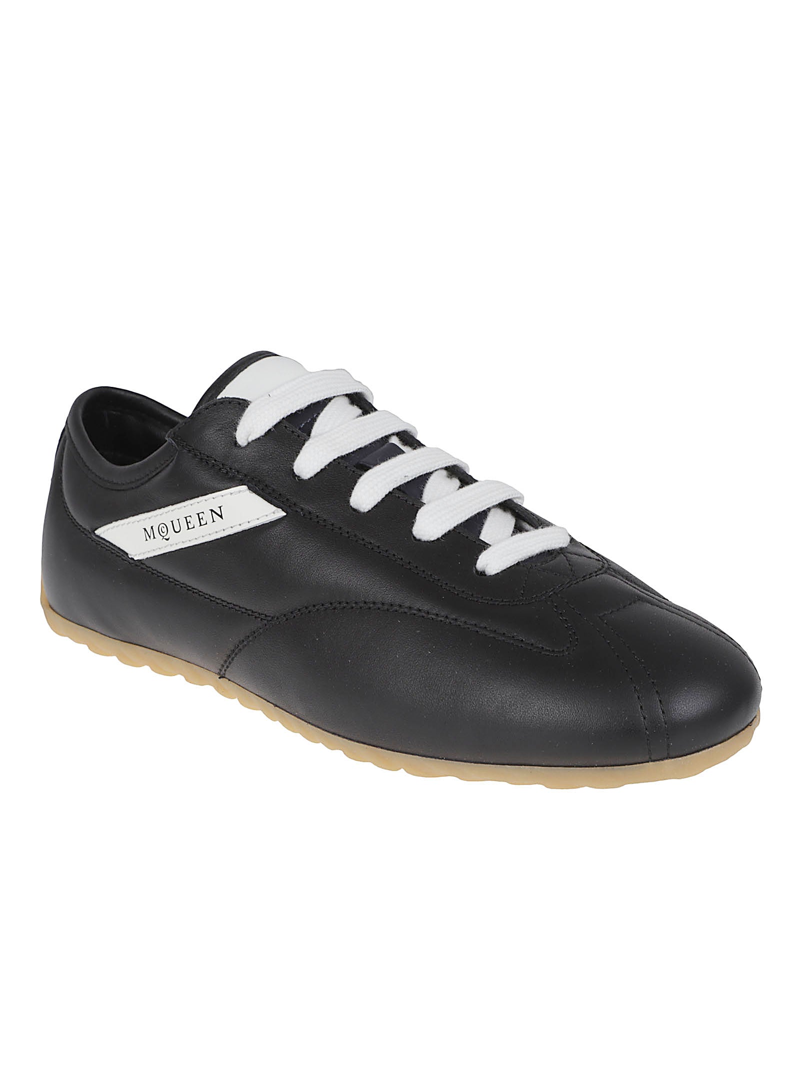 Rounded Toe Black Nappa Leather Sneakers with Iconic Logo Detail