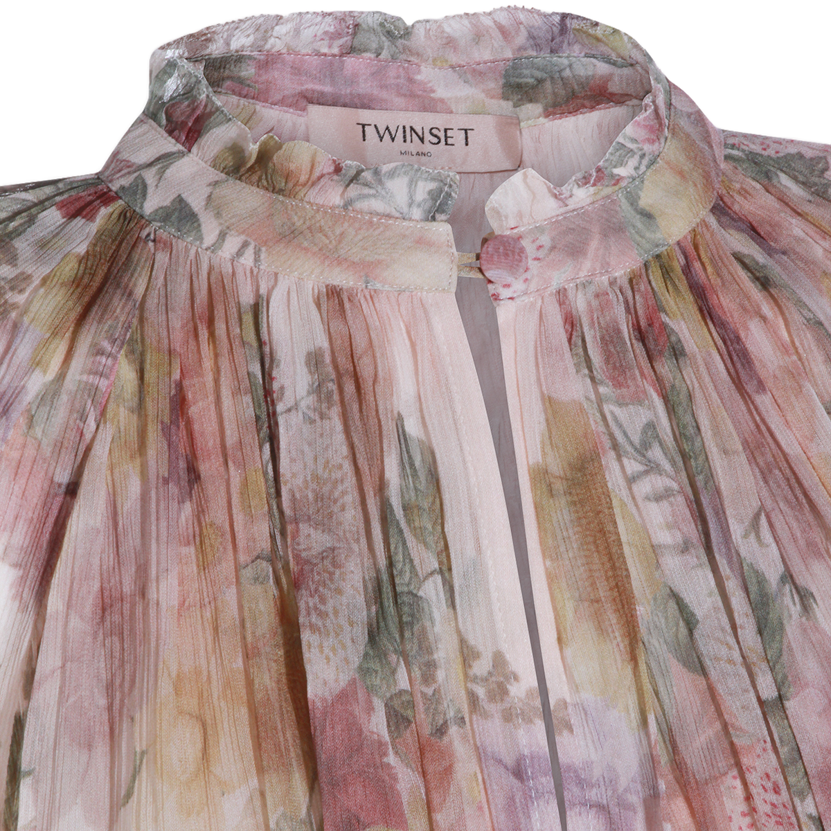 Sheer Floral Print Blouse With Puff Sleeves