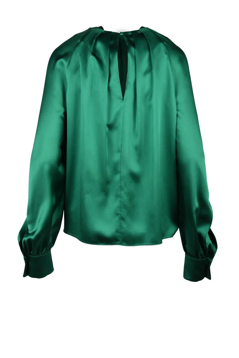 Key Silk Satin Blouse - Green