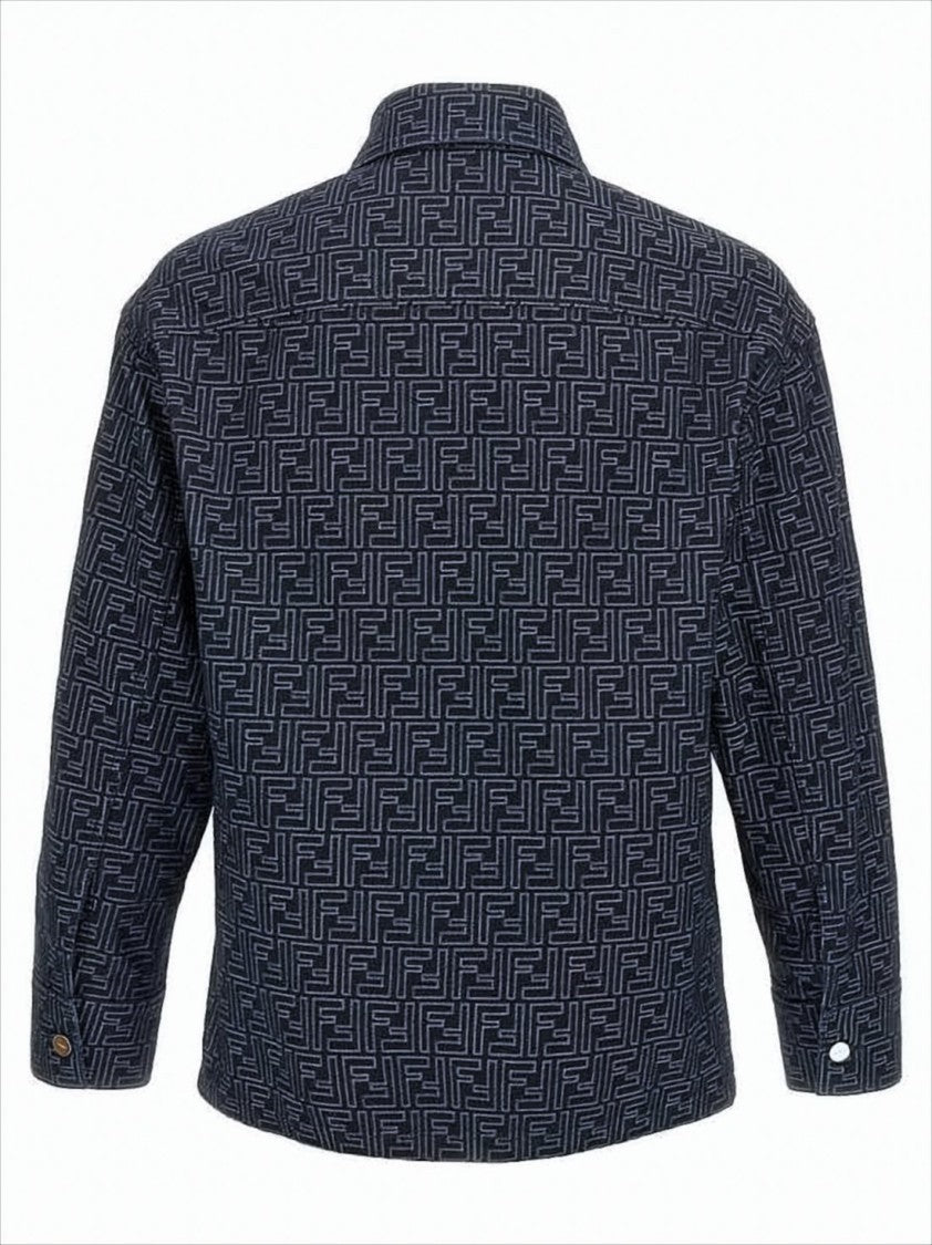 Cropped Black Cotton Jacket With Geometric Monogram