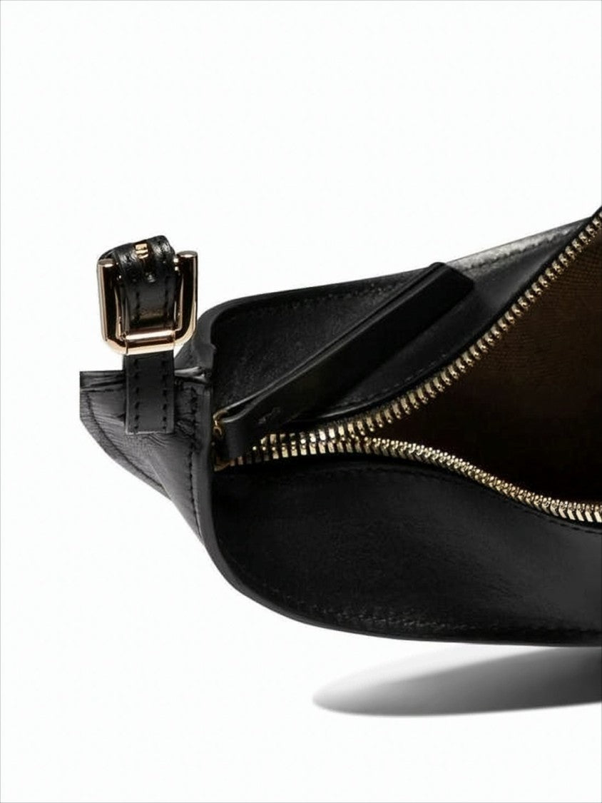 Crescent-Shaped Black Cowhide Tote Bag