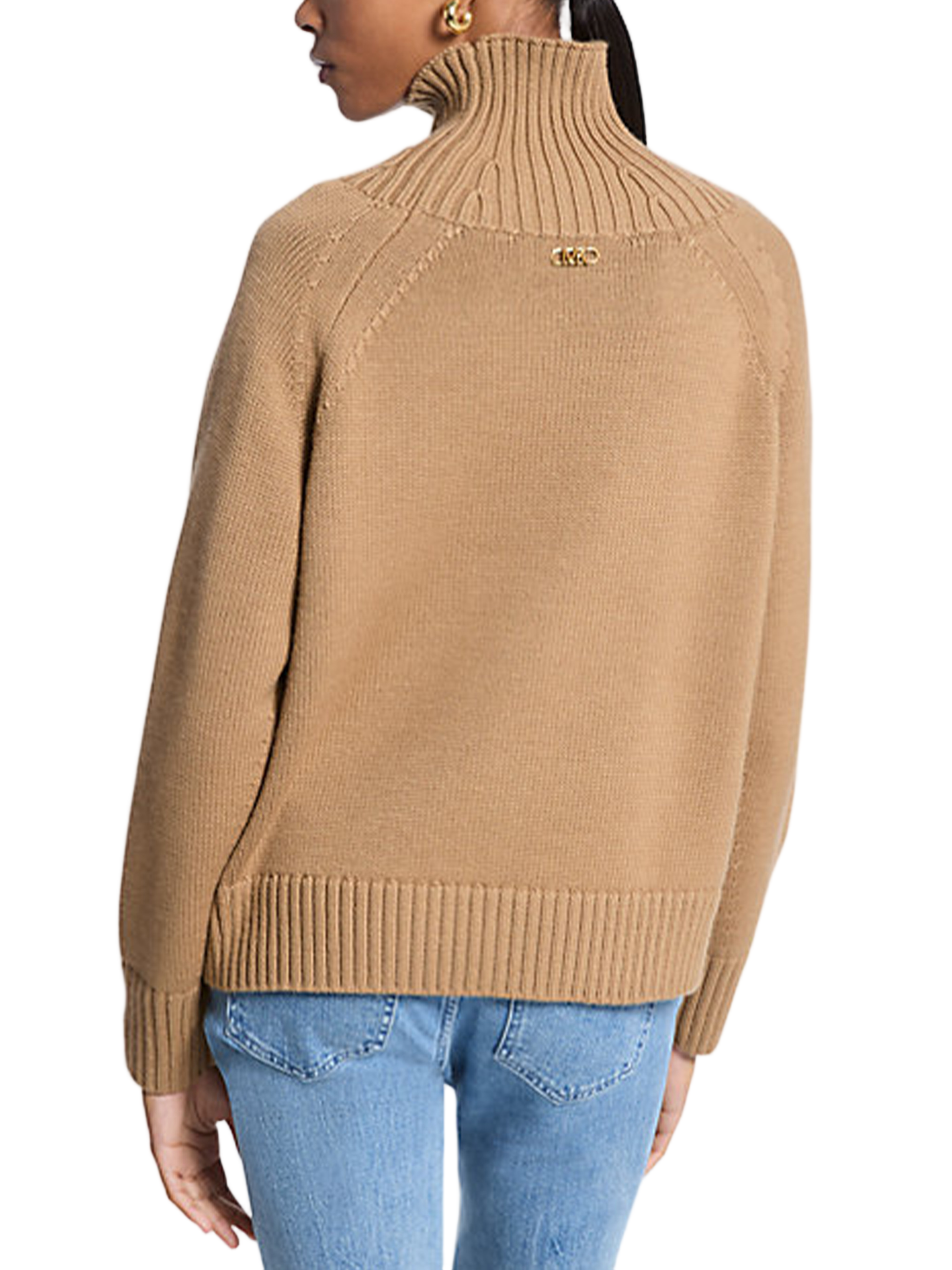 Neutral Merino Wool Turtleneck Relaxed Sweater
