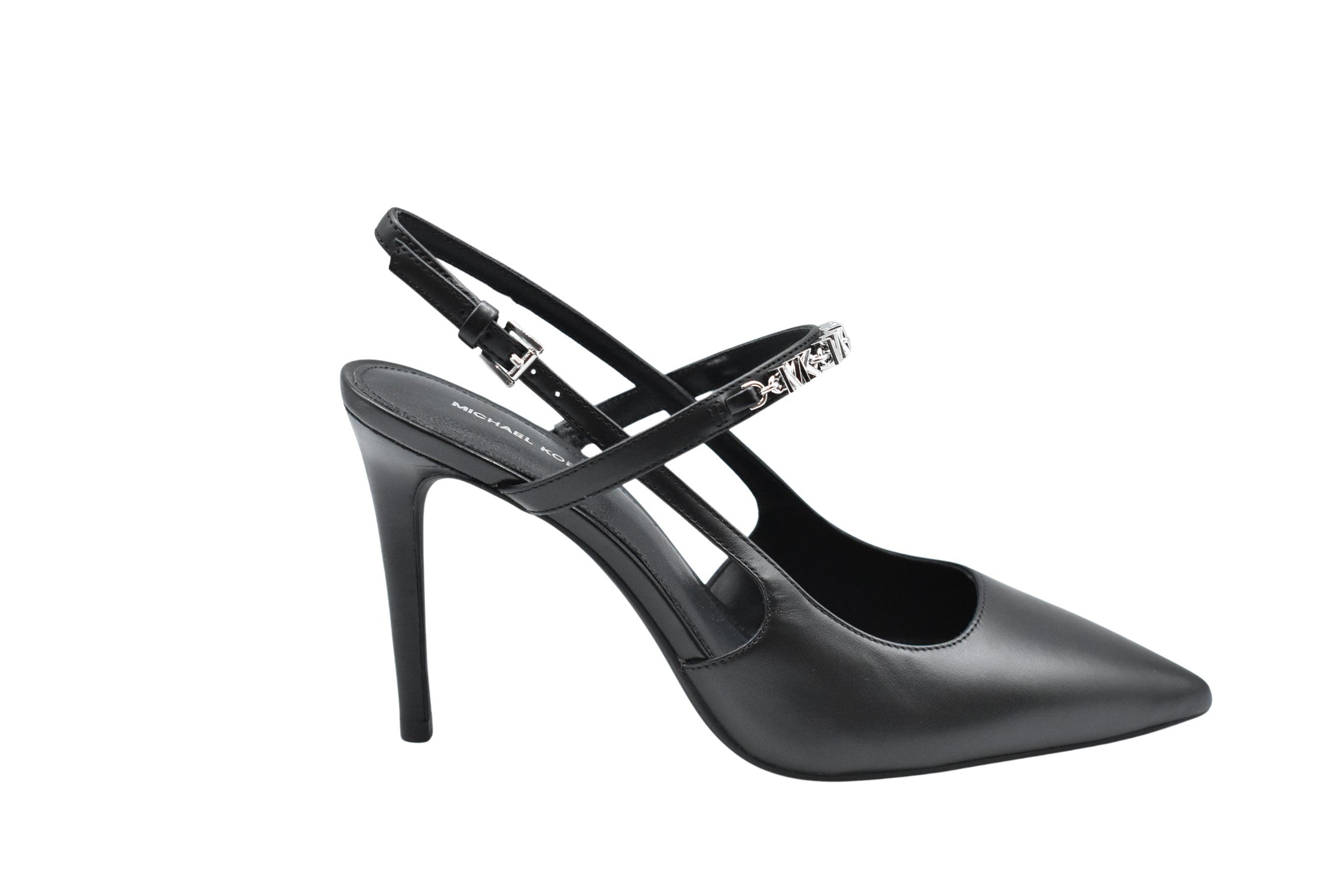 Pointed-Toe Slingback Pumps With Silver Accents
