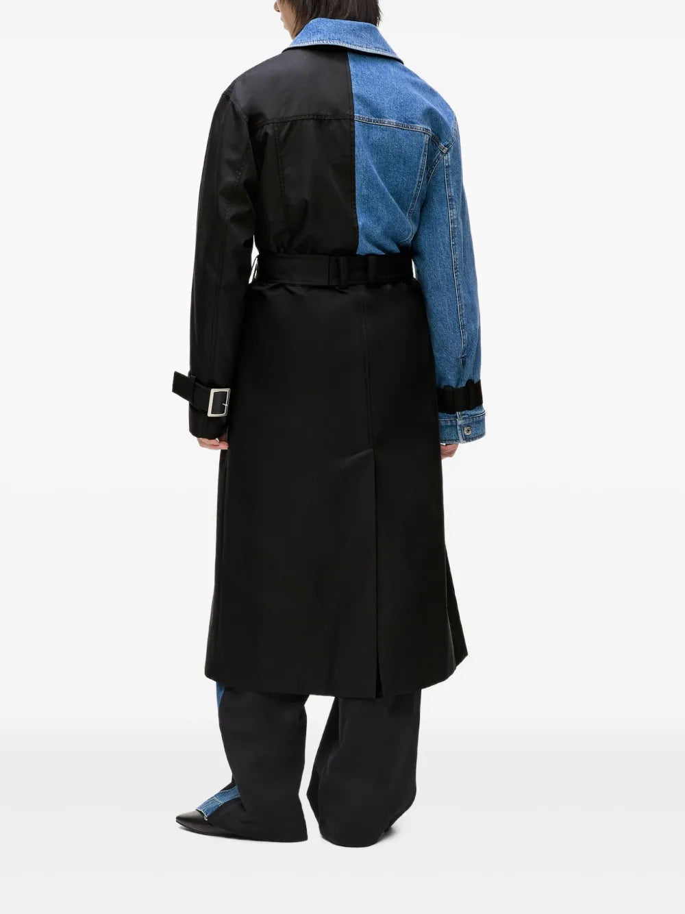 Half-and-Half Denim and Fabric Trench Coat