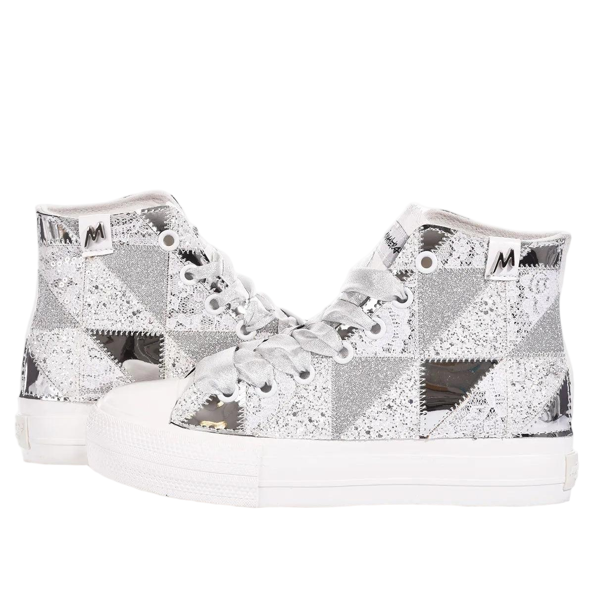 Handmade Silver Patchwork High-Top Sneakers