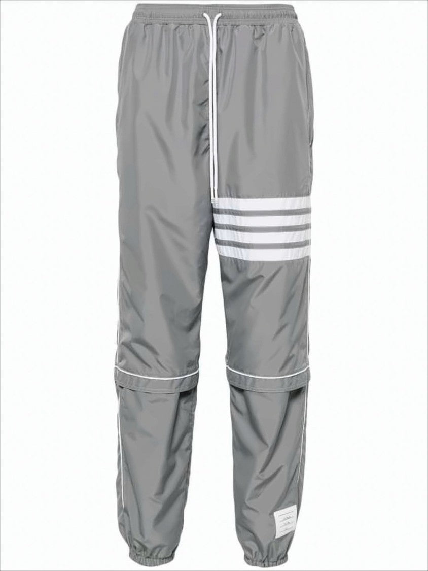 Grey Polyester Jogger Pants with Signature Stripes