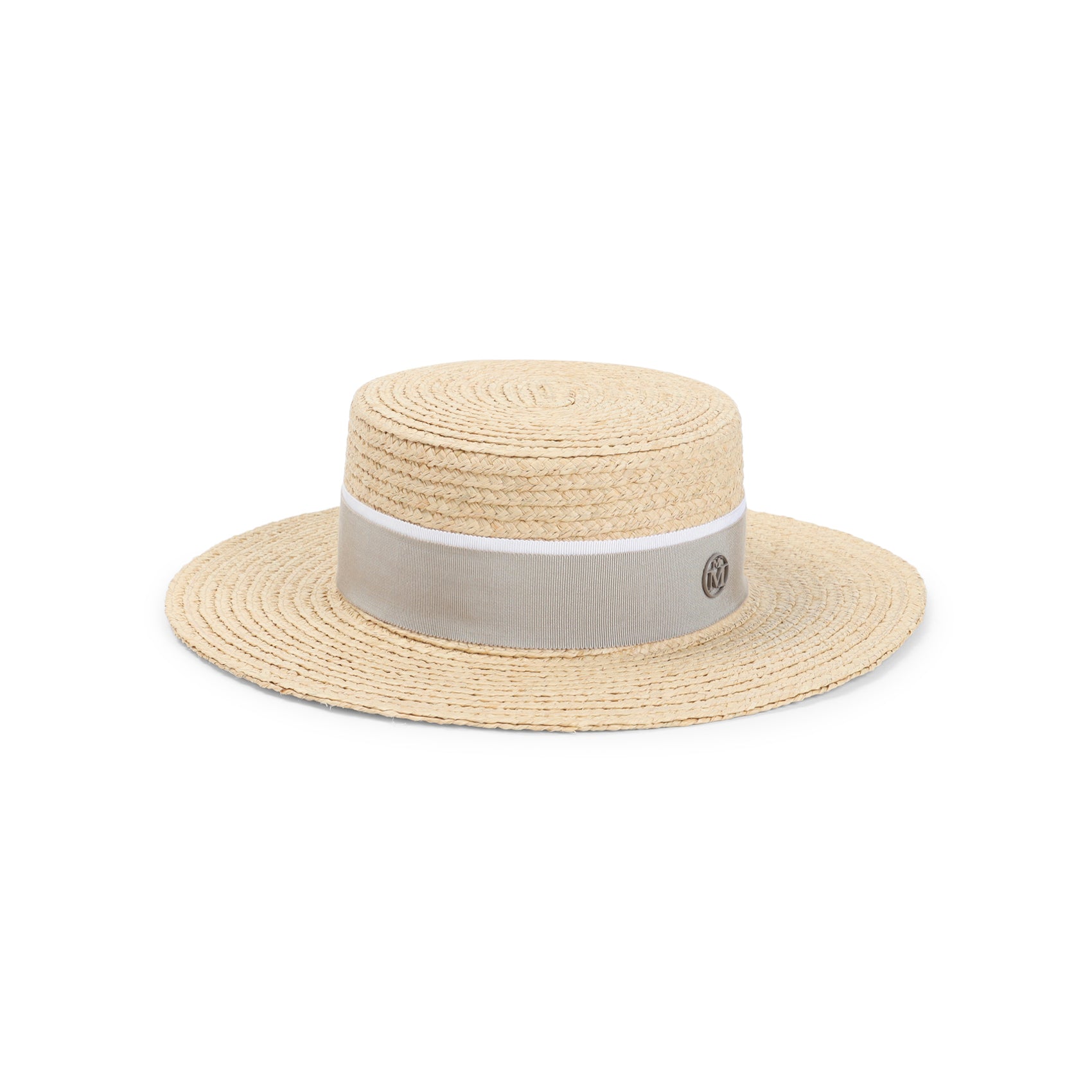 Woven Raffia Hat with Light Beige Fabric Band