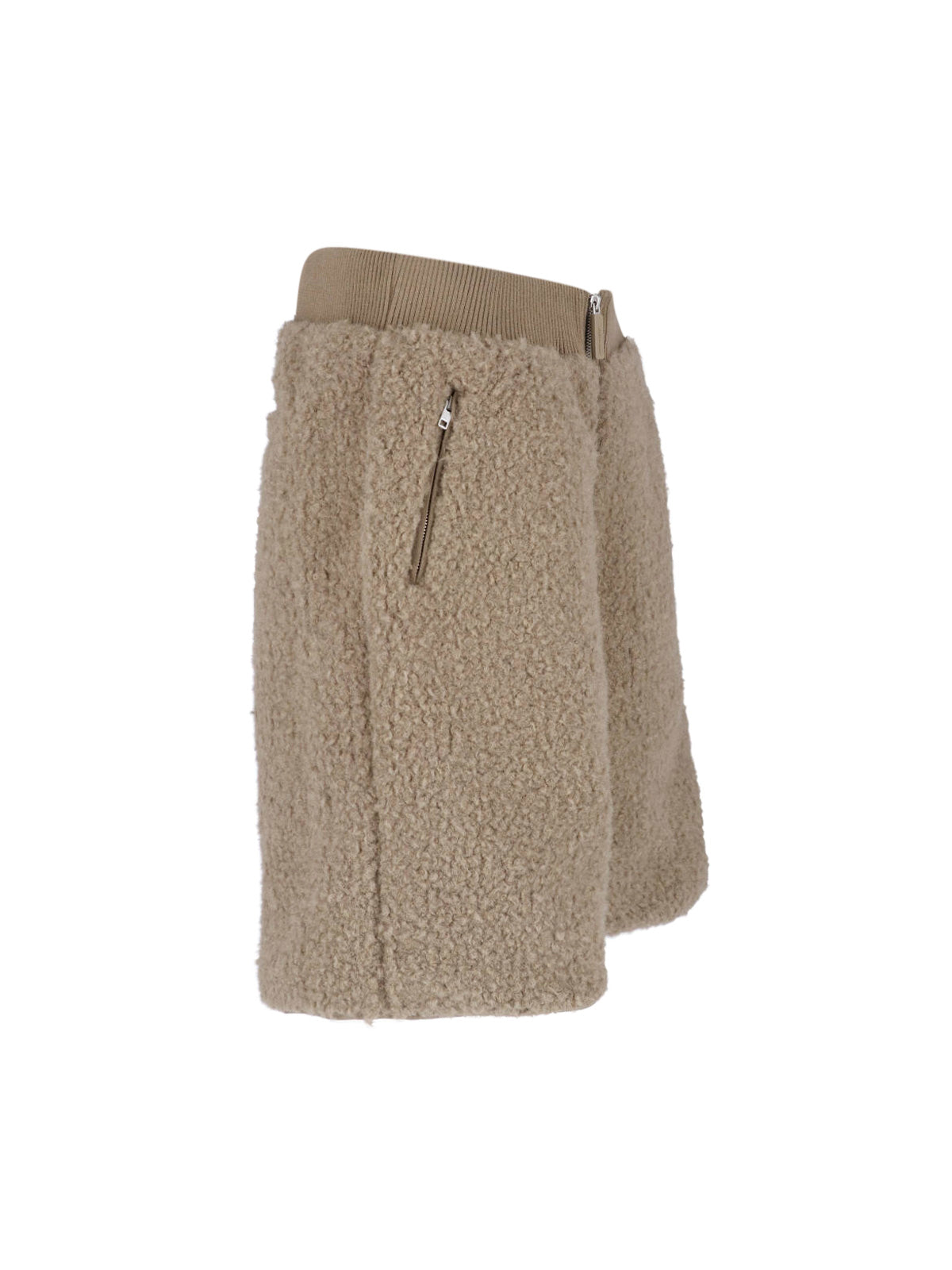 Beige Teddy Fleece Zippered Shorts