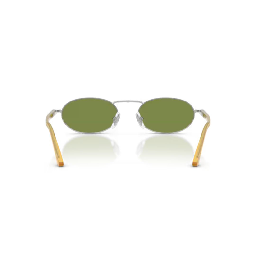 0po1023s Oval-Shaped Sunglasses with Silver Frame and Amber Temples