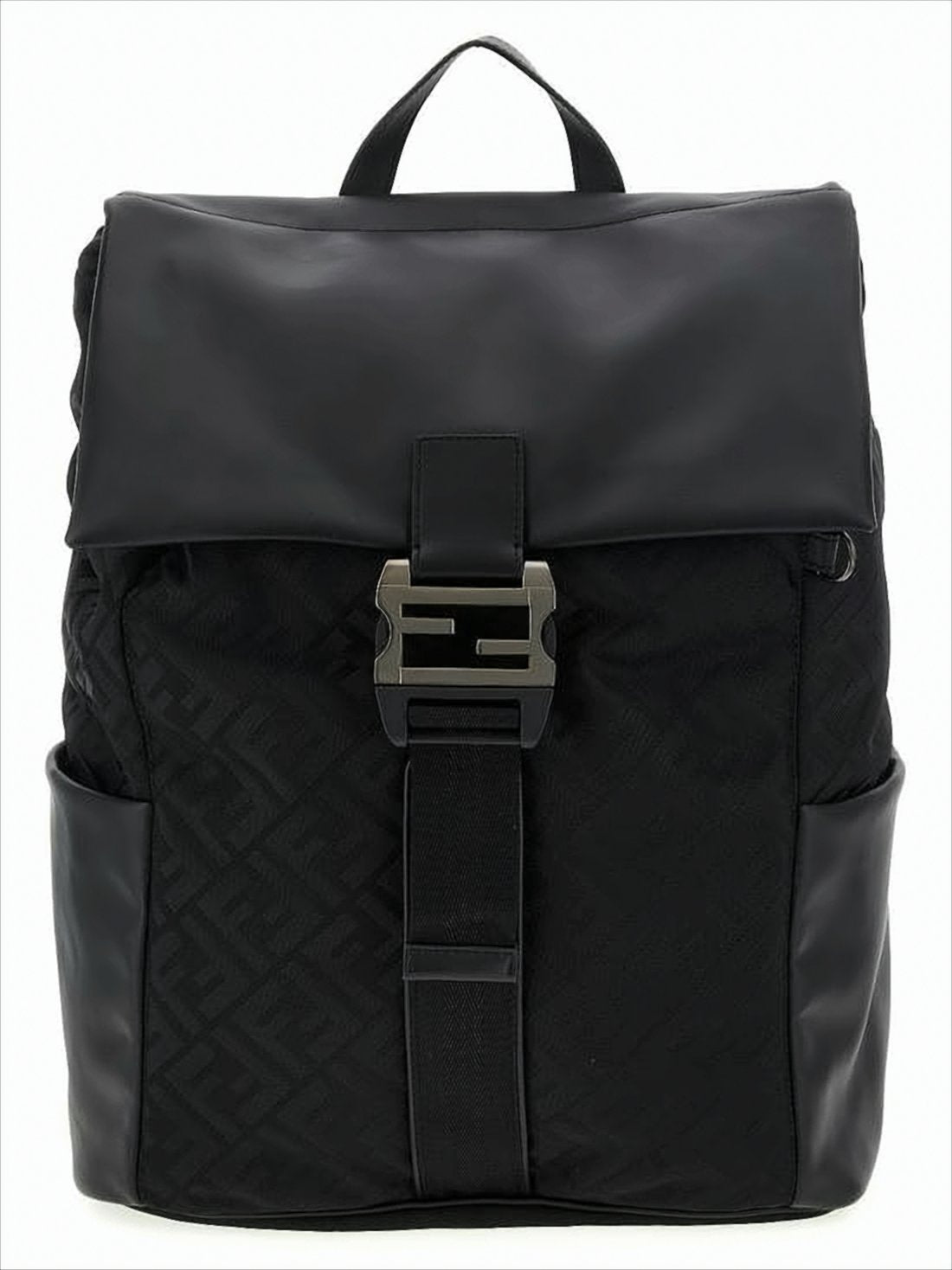 Structured Black Backpack with Monogram Patterns