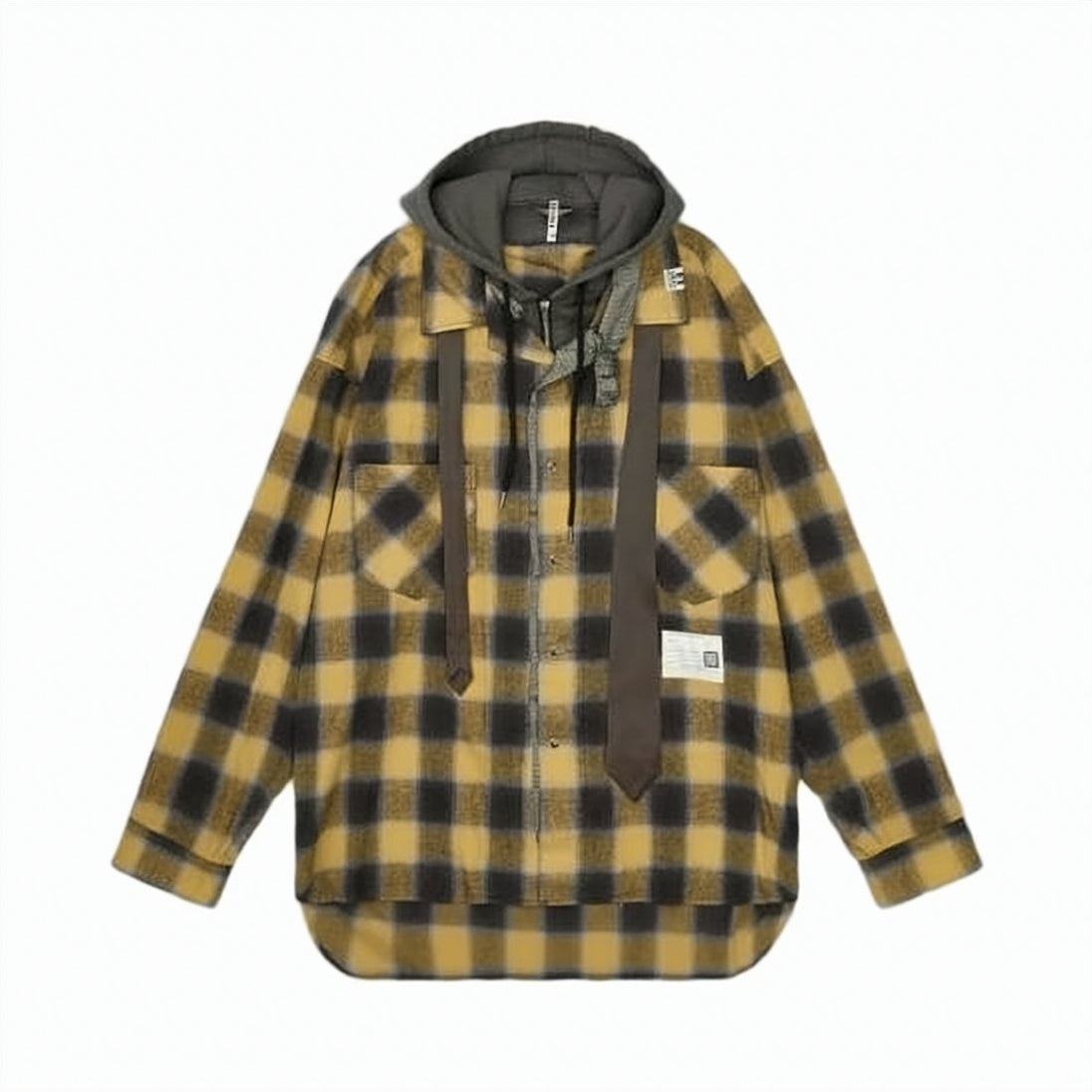 Long-Sleeve Checkered Shirt with Hood