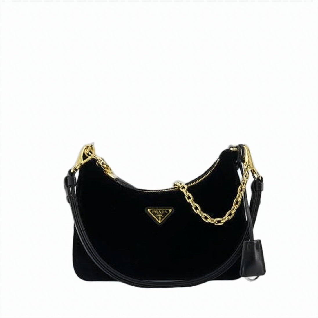 Curved Leather and Fabric Shoulder Bag