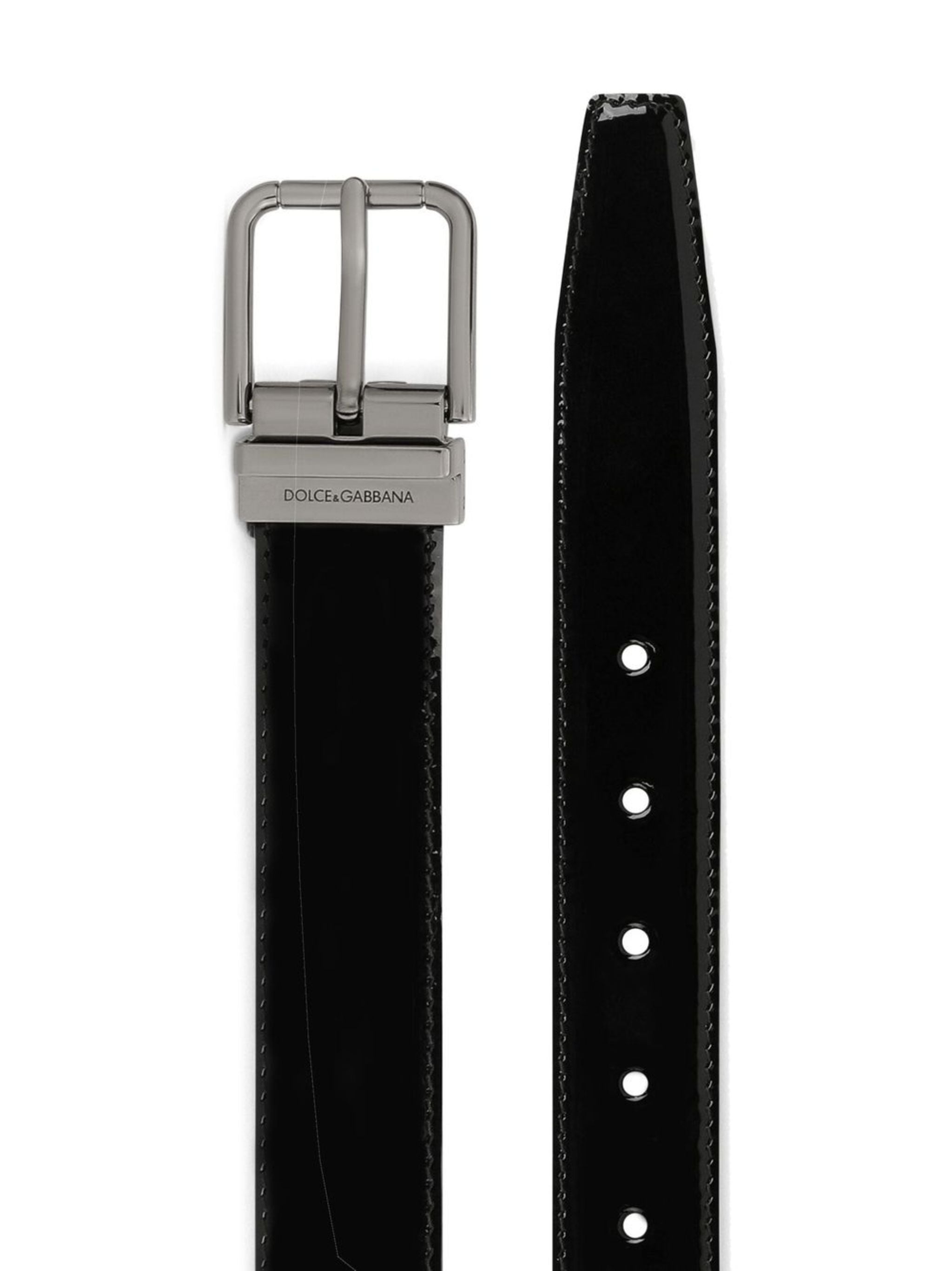 Lacquered Black Calf Leather Roller Belt