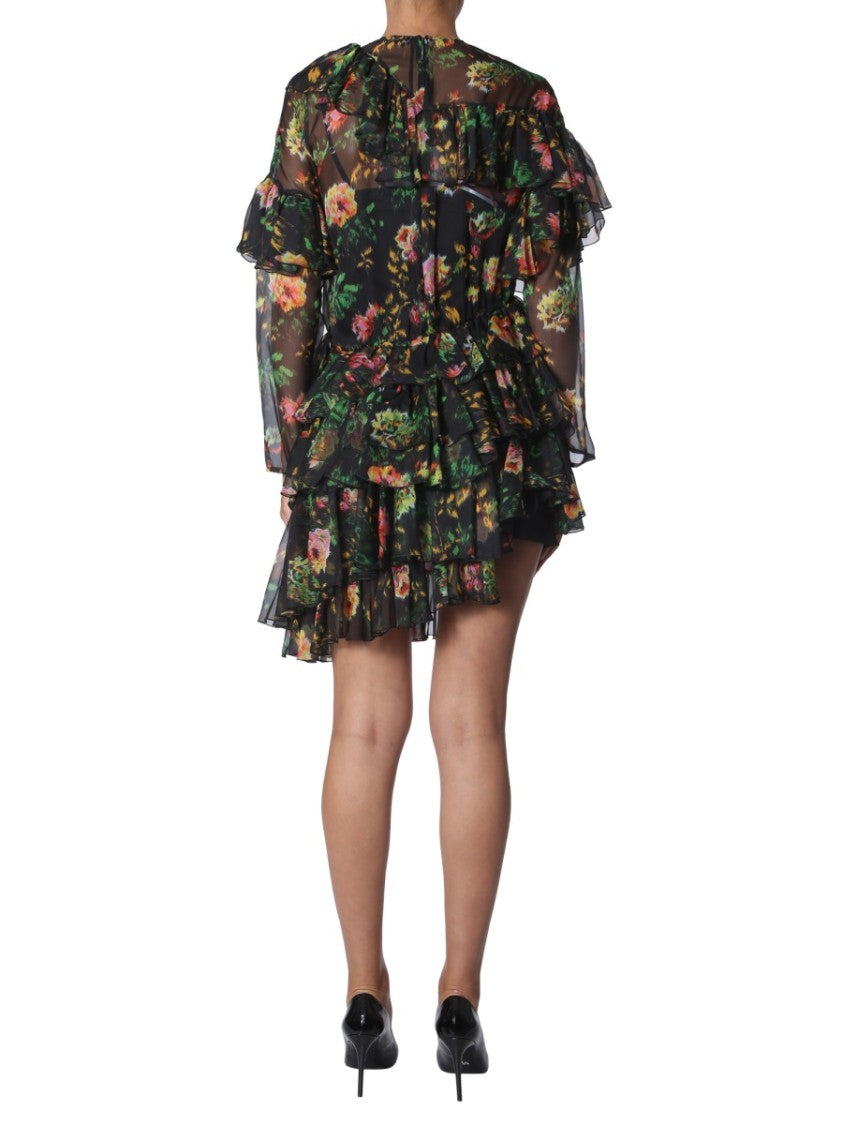 Asymmetrical Layered Ruffled Mini Dress