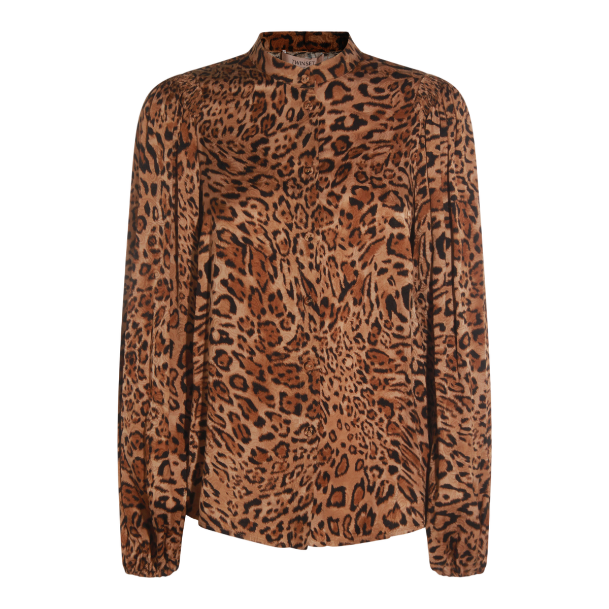 Leopard Print Button-Up Shirt with High Collar