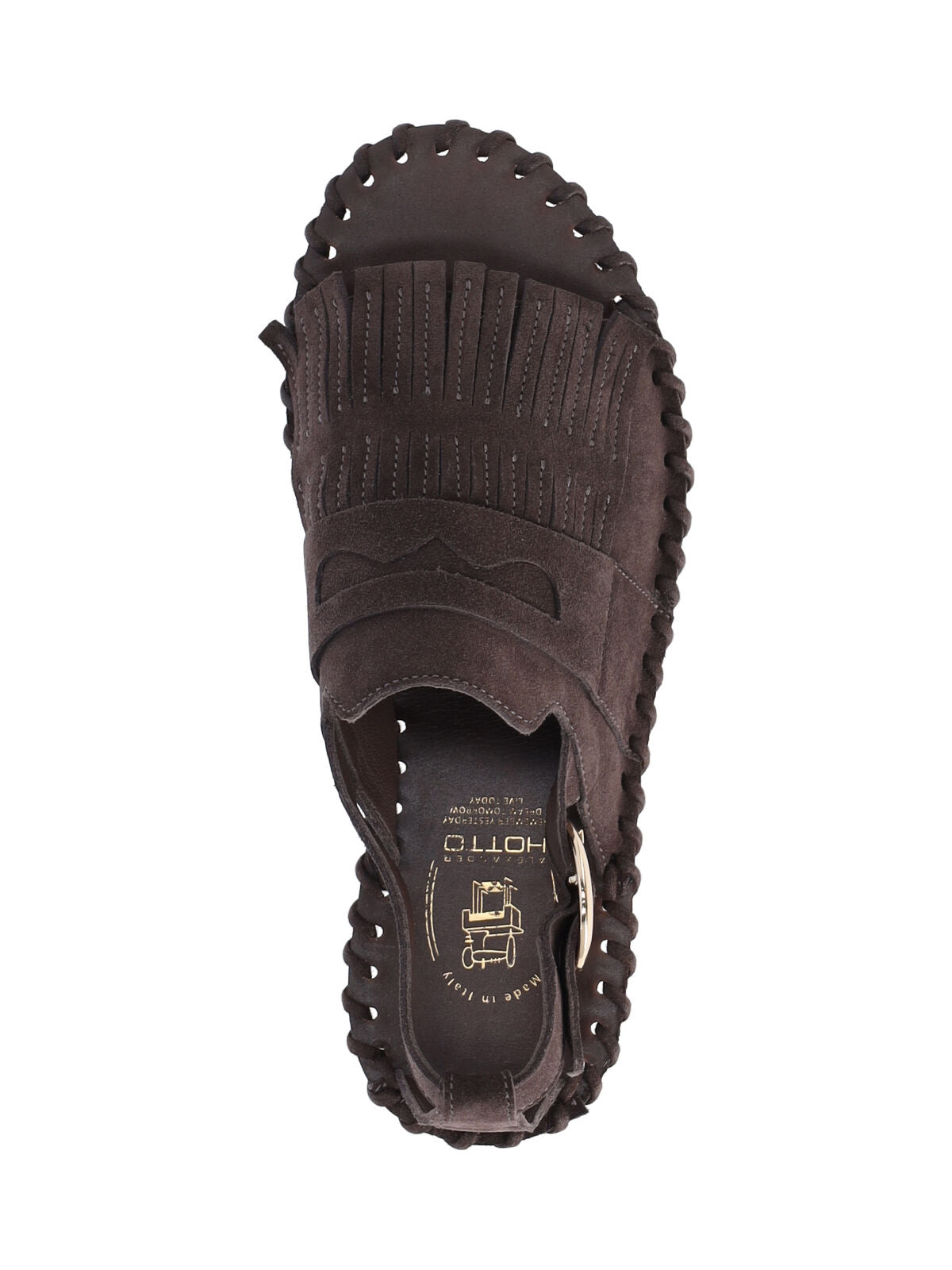 Brown Fanded Suede Fringed Sandals