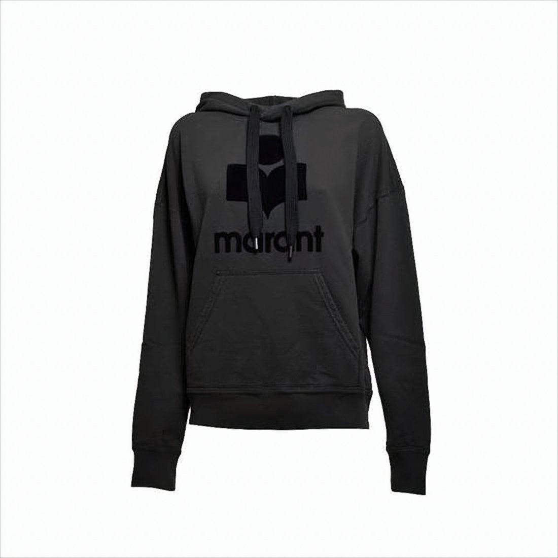 Textured Logo Black Hoodie with Drawstring Hood