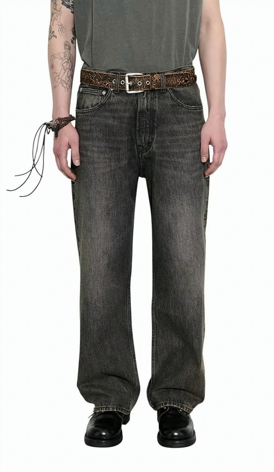 Wide-Leg Denim Pants With Vintage-Inspired Wash