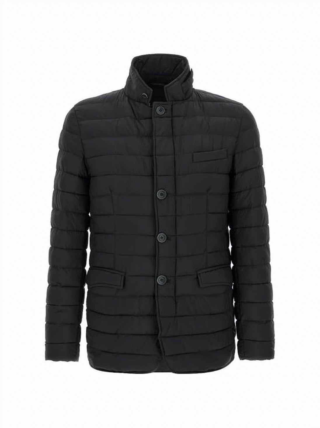 Quilted Padded Jacket With Stand-Up Collar And Flap Pockets