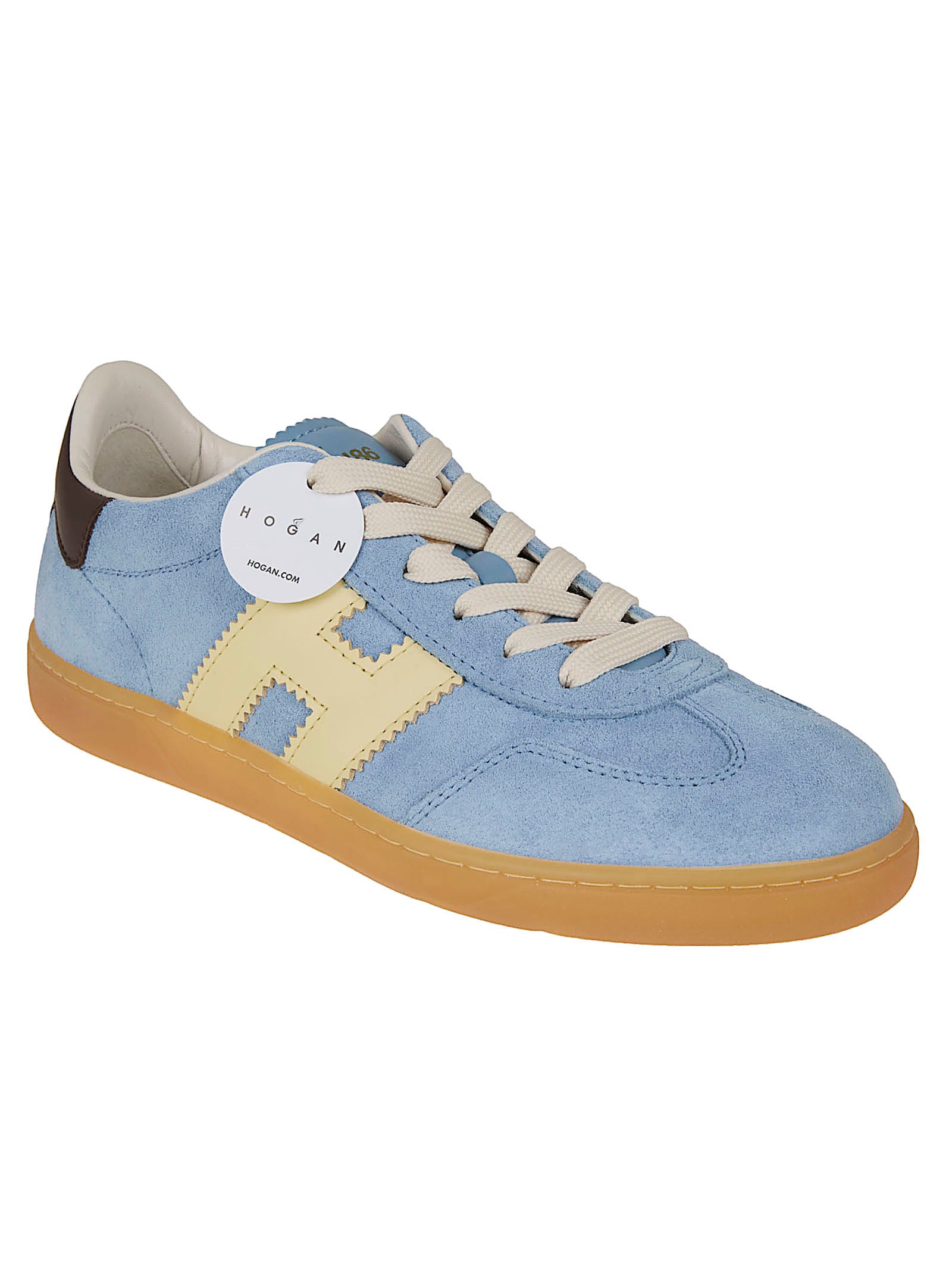 Light Blue Suede Sneakers with Vintage Amber Sole