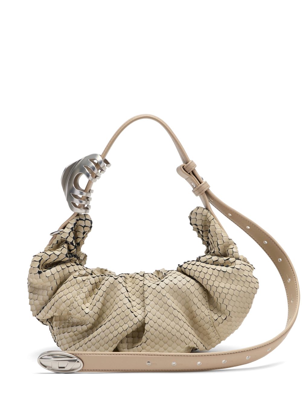 Textured Ruched Beige Handbag