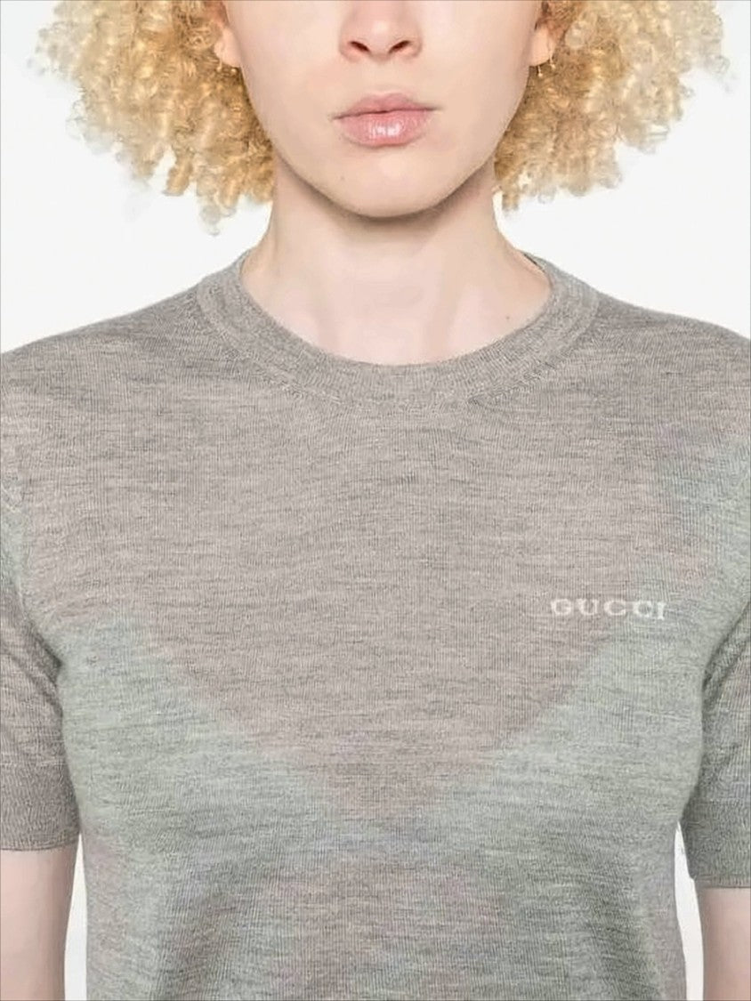 Fitted Short-Sleeved Knit Top in Cashmere