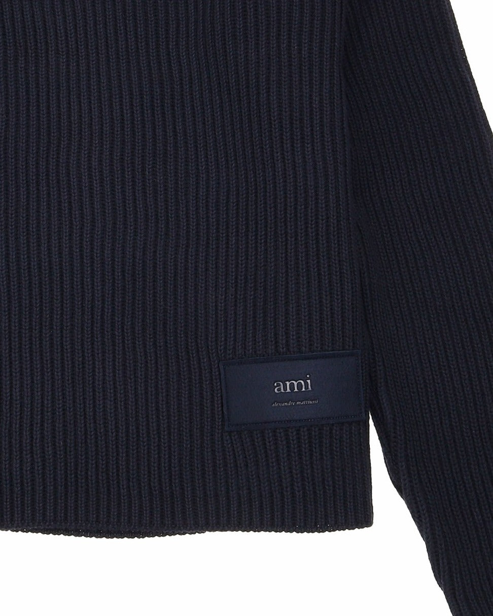 Ribbed Knit Sweater With Crew Neck