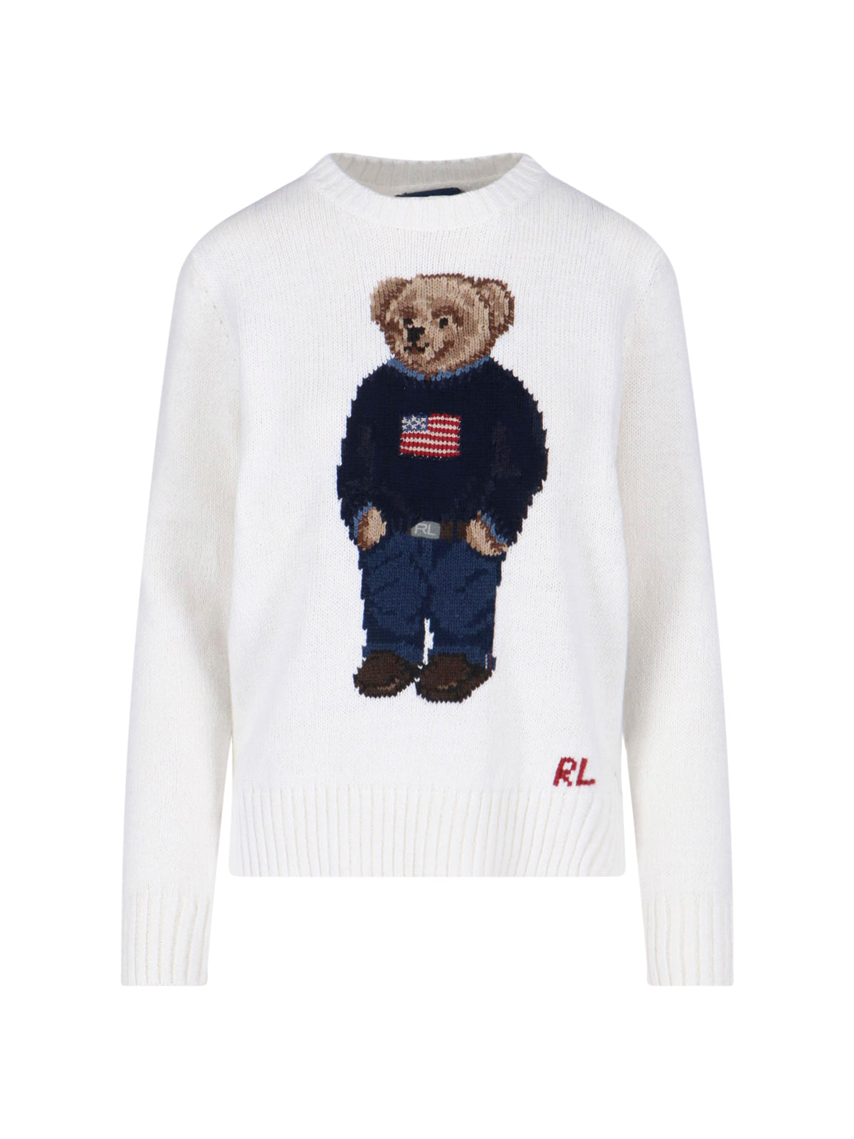 White Polo Bear Knit Sweater