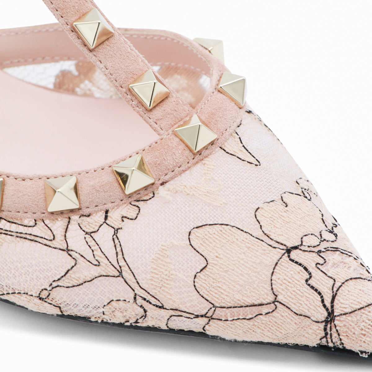 Pointed-Toe Pumps with Floral Lace Overlay