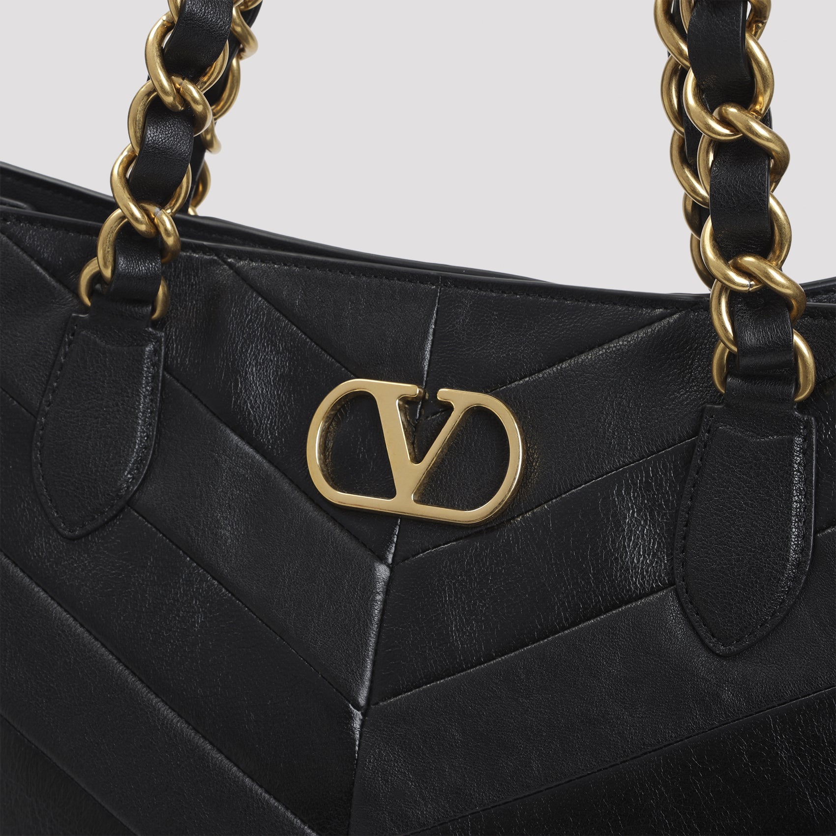Chevron-Quilted Shopper Bag with Chain Straps