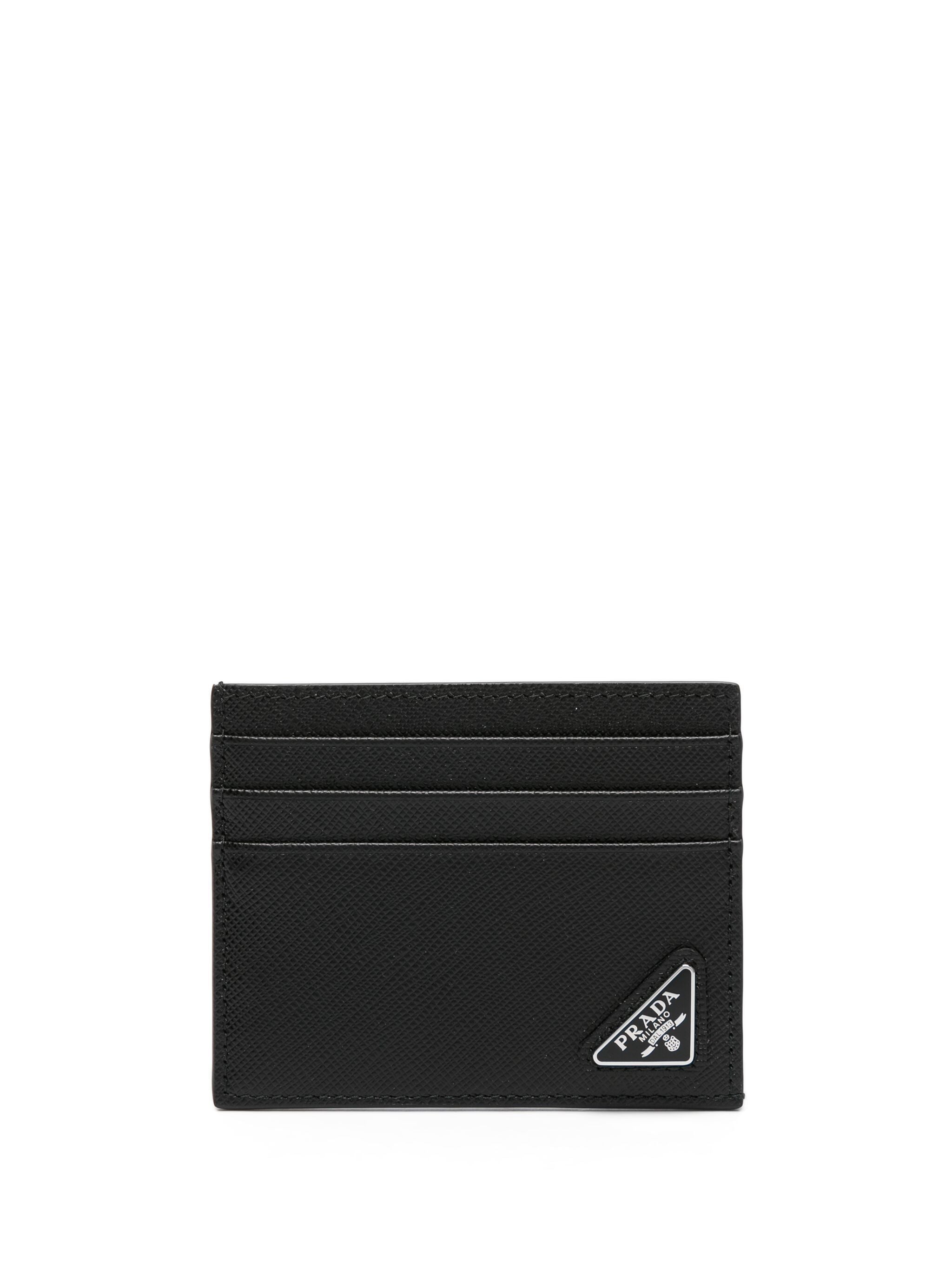 Saffiano Leather Triangle Logo Card Holder