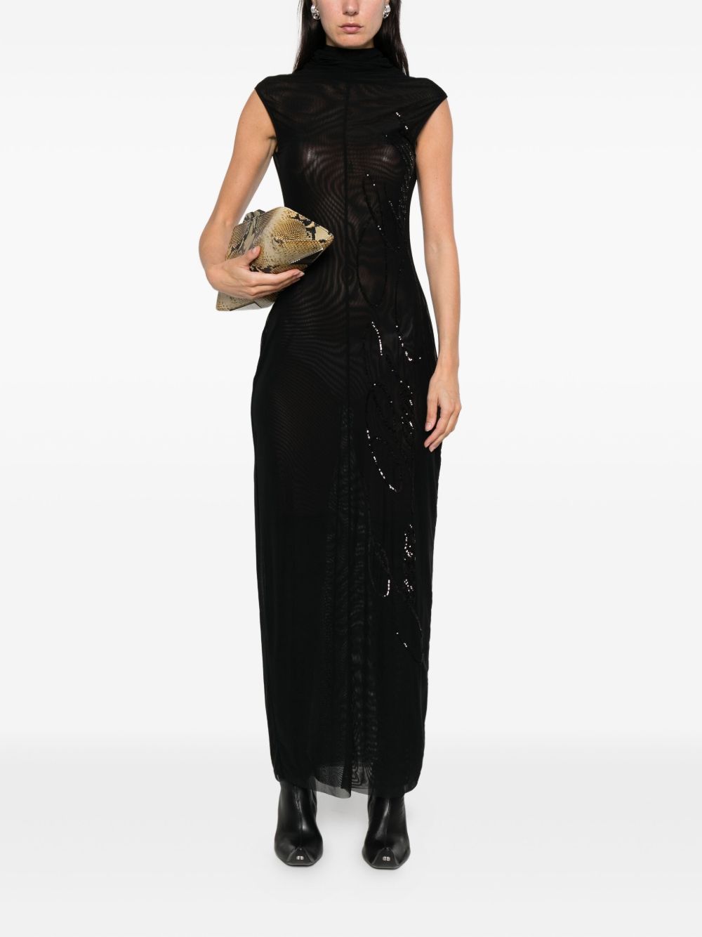 Sleeveless Semi-Sheer Black Maxi Dress