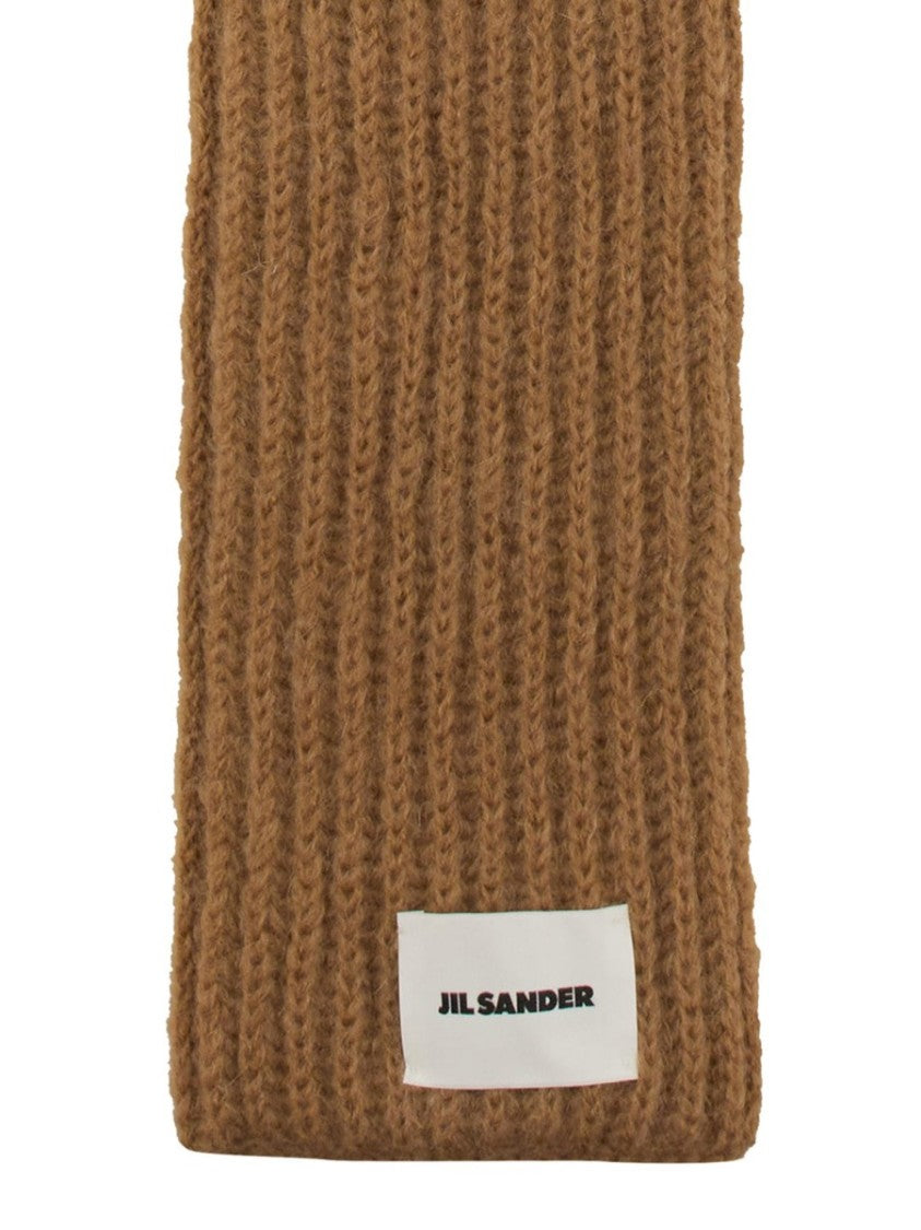 Ribbed Texture Scarf With Logo Patch