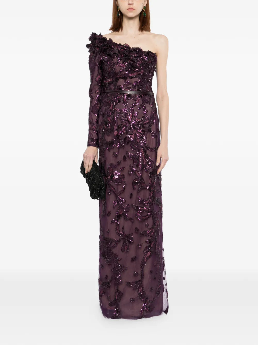 One-Shoulder Embroidered Tulle Dress