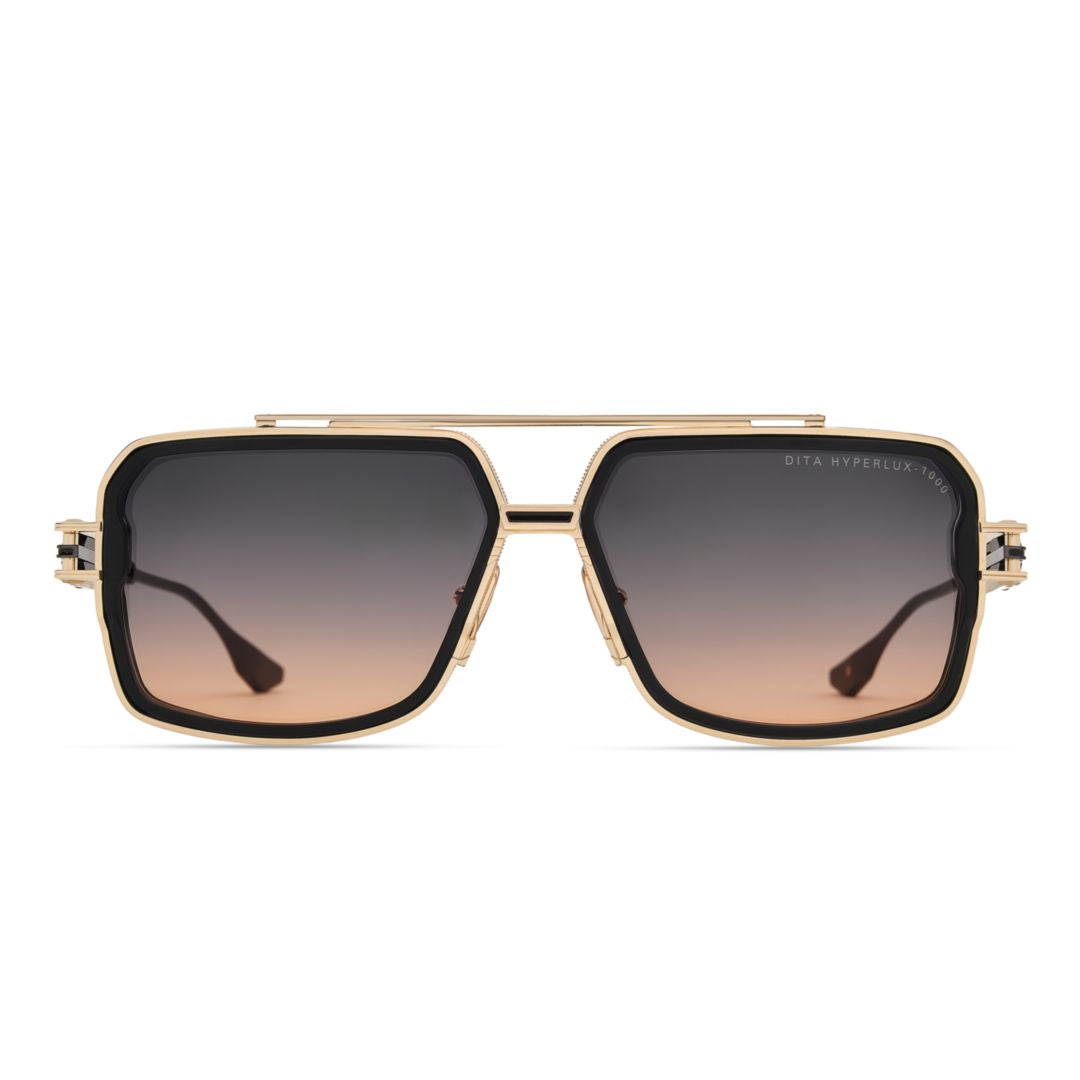 Hyperlux-1000 Geometric Square Frame Sunglasses with Gold-tone Metal Structure