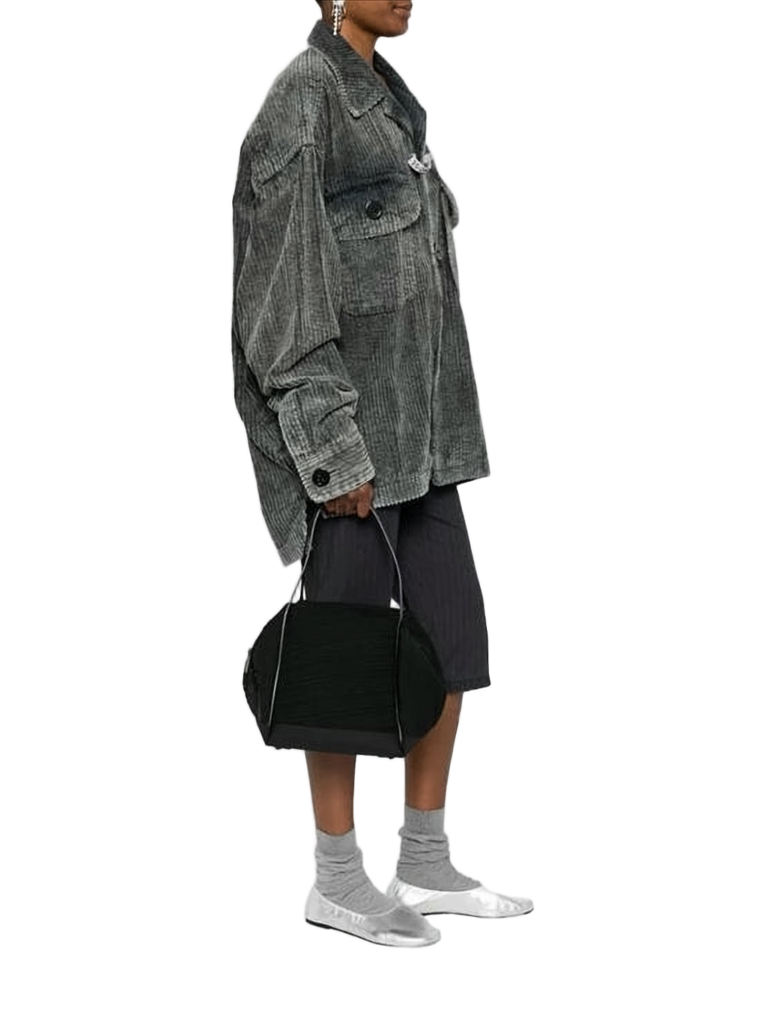 Pleated Design Shoulder Bag with Geometric Structure