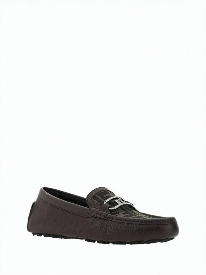 Textured Leather Loafers with Metallic Buckle Detail