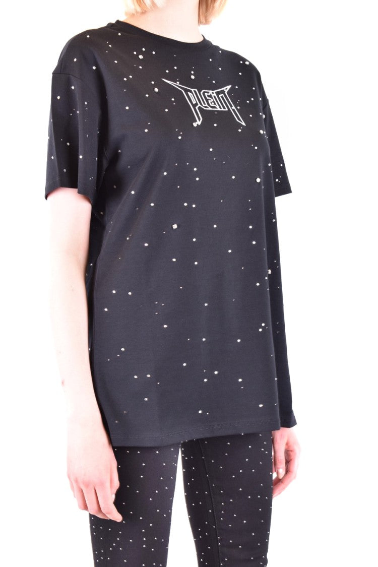 Relaxed Fit Black T-Shirt With Glass Accents