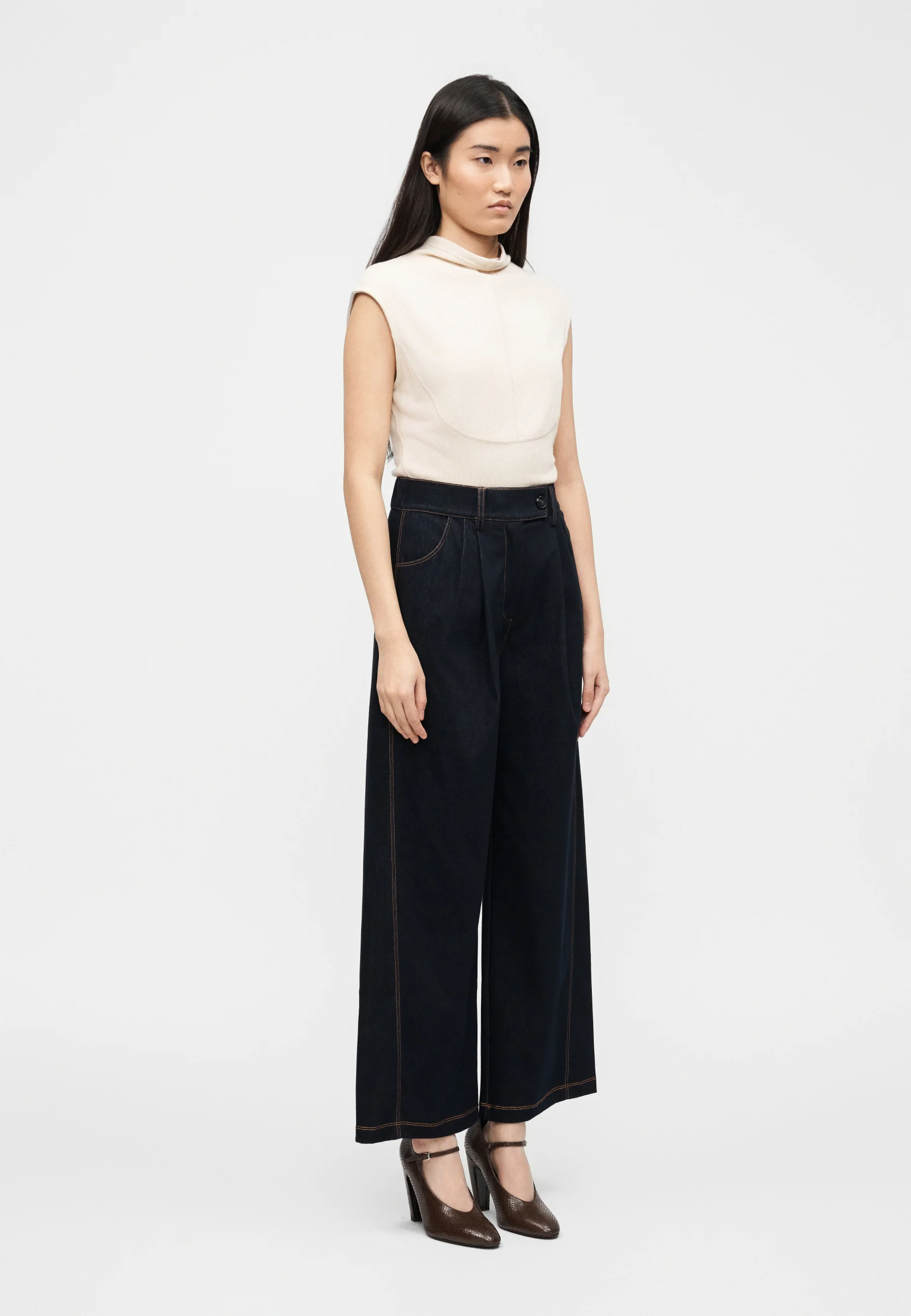 Navy Blue Cotton Blend Trousers