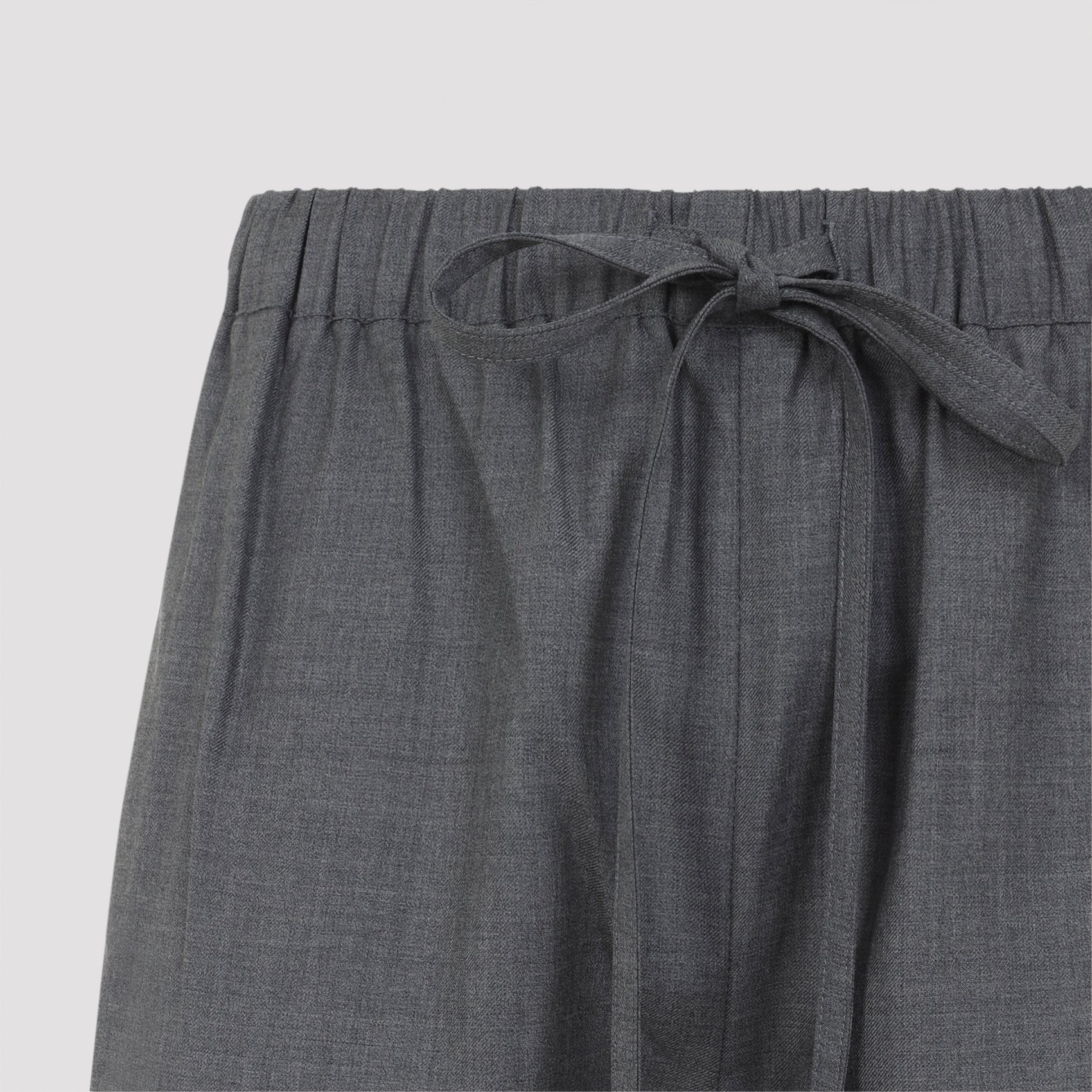 Relaxed Grey Wool Trousers With Adjustable Waistband