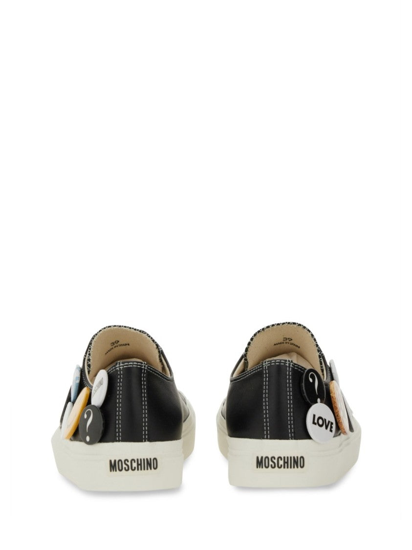Black Leather Sneakers With Playful Pins