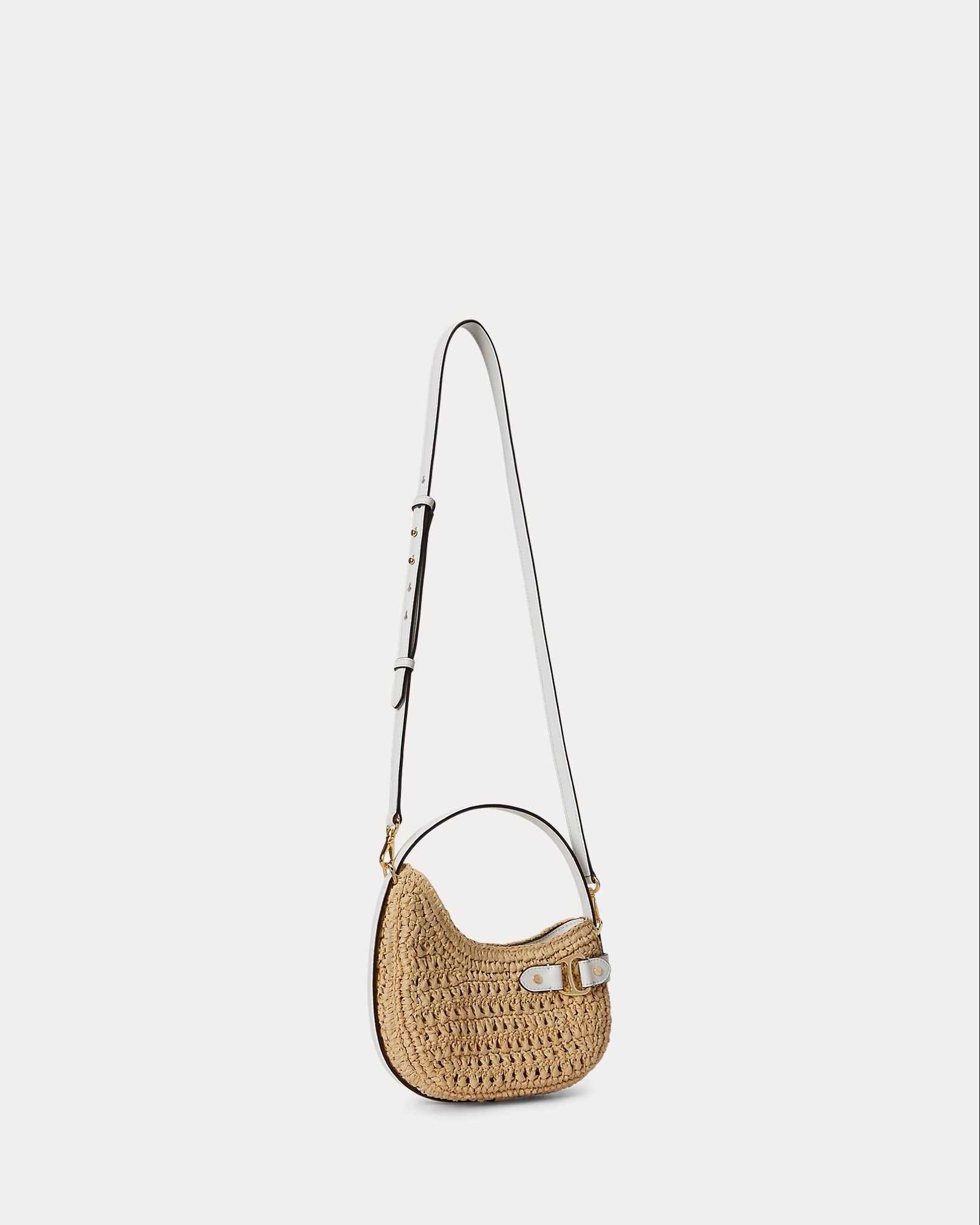 Crescent-Shape Handbag with Woven Straw-Like Texture