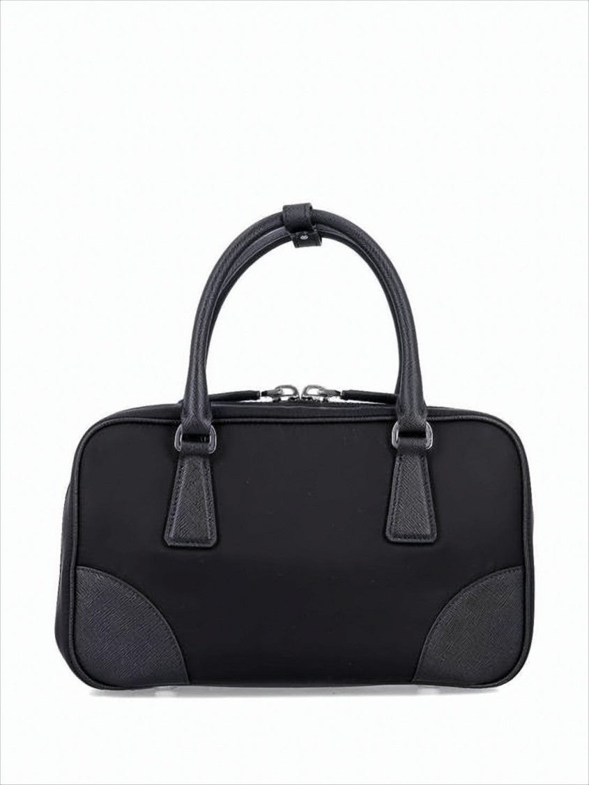 Rectangular Tote Bag With Leather Accents And Beaded Embellishments