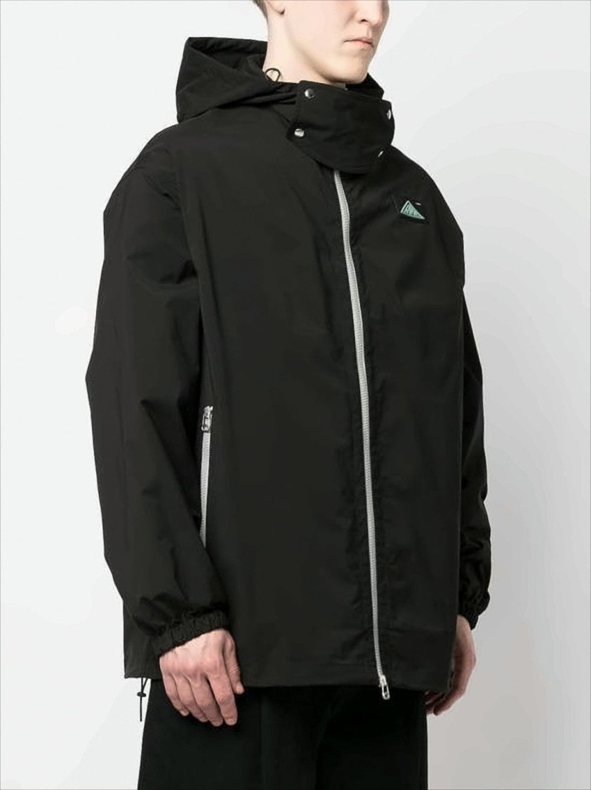 Polyester Black Jacket with Contrasting Zippers