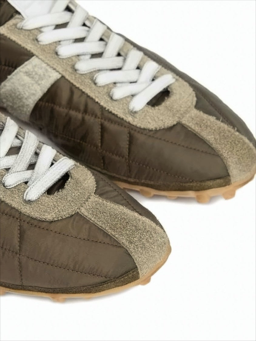 Quilted Polyester And Suede Sneakers With Textured Sole