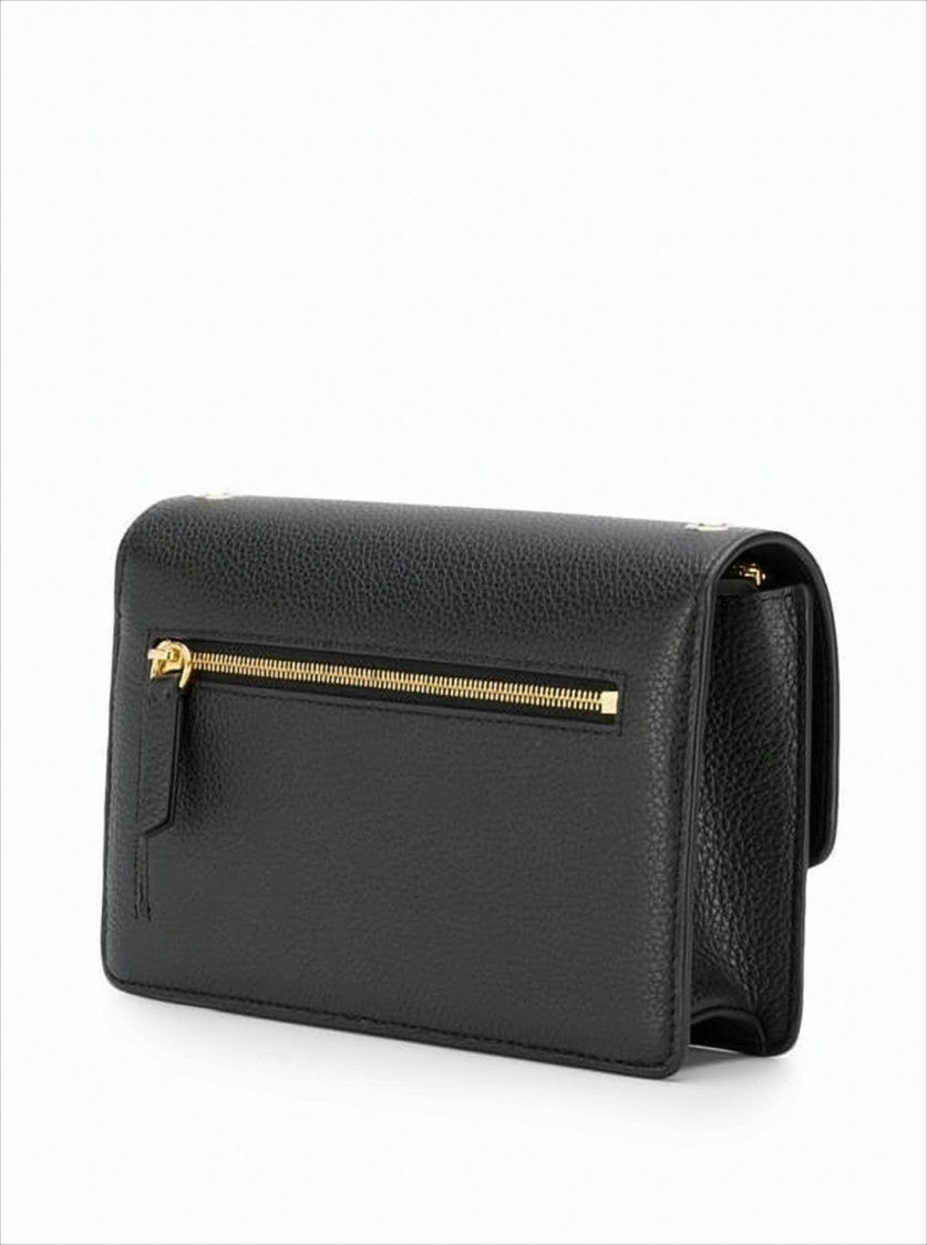 Textured Leather Mini Shoulder Bag with Gold-Tone Clasp